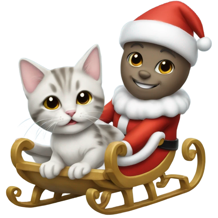 Oyster colored kitten pulling Santa on his sleigh emoji