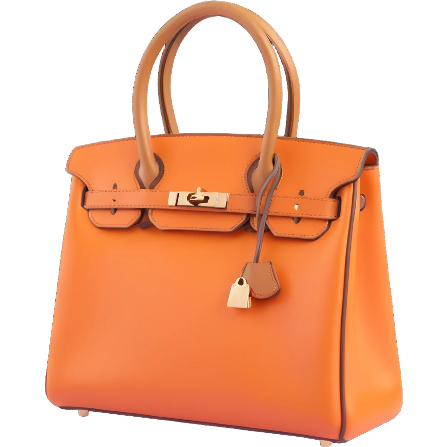 single dice, 3D, brown camel leather texture, Hermès orange edge piping, luxury style, no text emoji