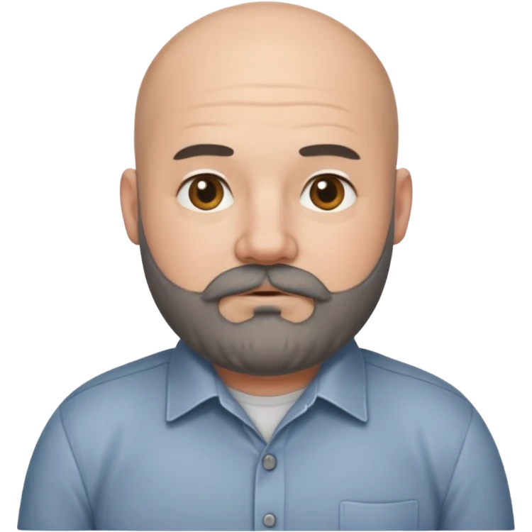 Bald chubby professional man with bushy black and grey beard, wearing a button down shirt emoji
