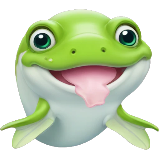 Pink beluga whale with the face of a frog emoji