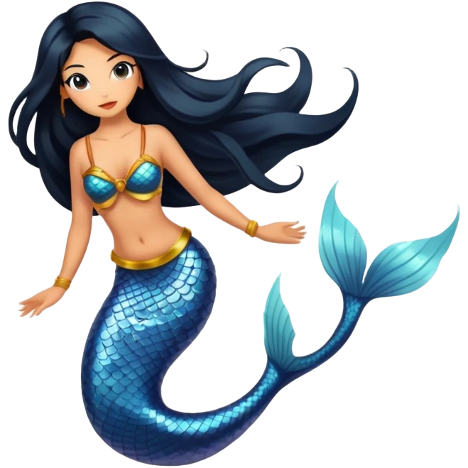 full body koi mermaid woman with tanned skin and long black hair emoji