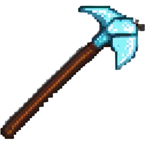pixelated diamond pickaxe with brown handle emoji