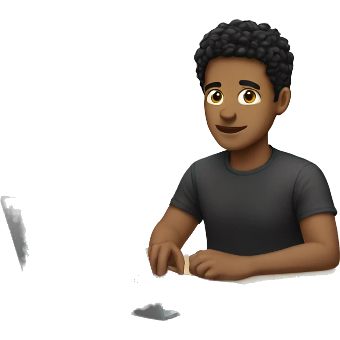 A young man black hair sitting behind laptop emoji