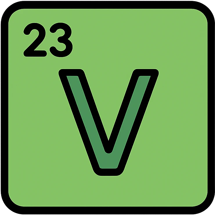 V symbol styled like a periodic table tile, green, crisp and easy to read emoji