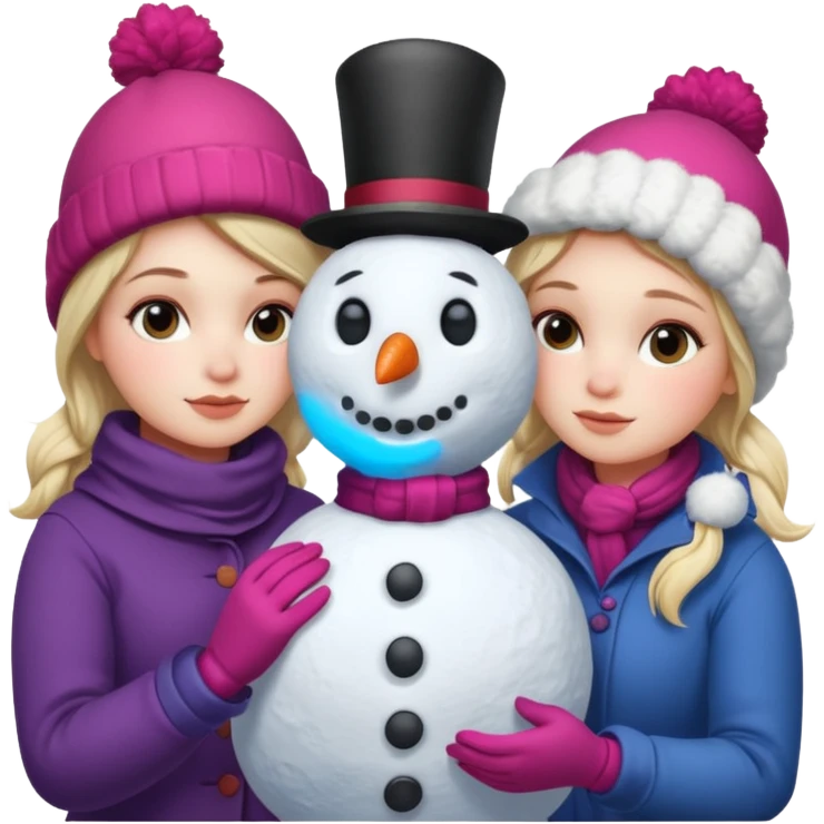 Virginia Poe and Maria Clemm building a snowman emoji