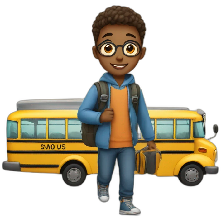 Boy going to school in bus emoji