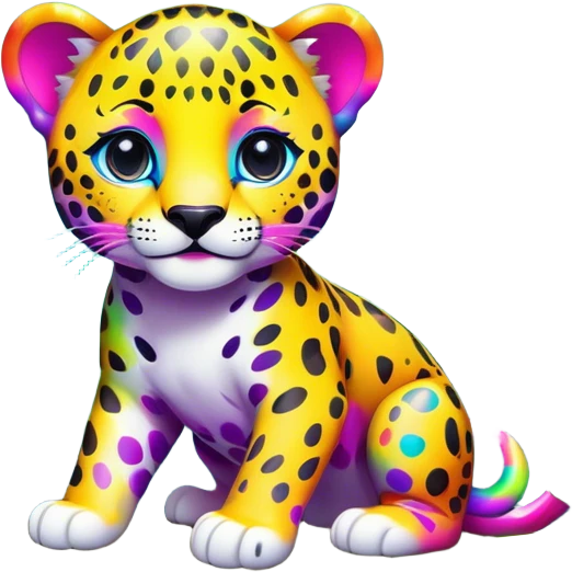 A rainbow colored jaguar cub in a colorful forest inspired by Lisa Frank artwork from the 1990s emoji