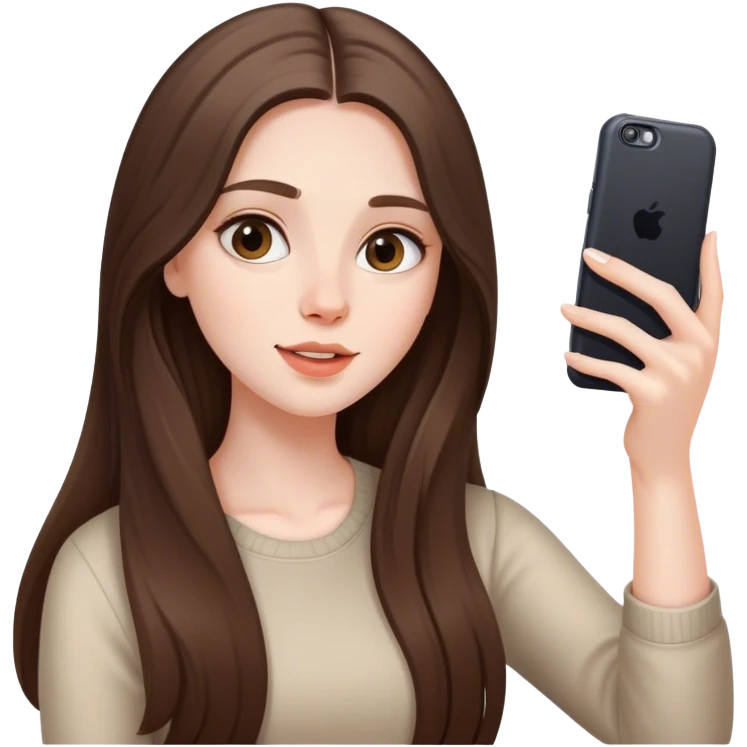  beautiful pale brunette girl with long hair taking selfie  emoji