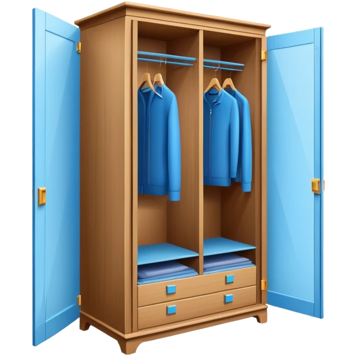 Icon for Furniture Design: a blueprint of a wardrobe without clothing inside, featuring a 3D installation with dimensions and a ruler or measuring tape. The icon should represent the detailed design and measurement process in furniture creation. Transparent background. emoji