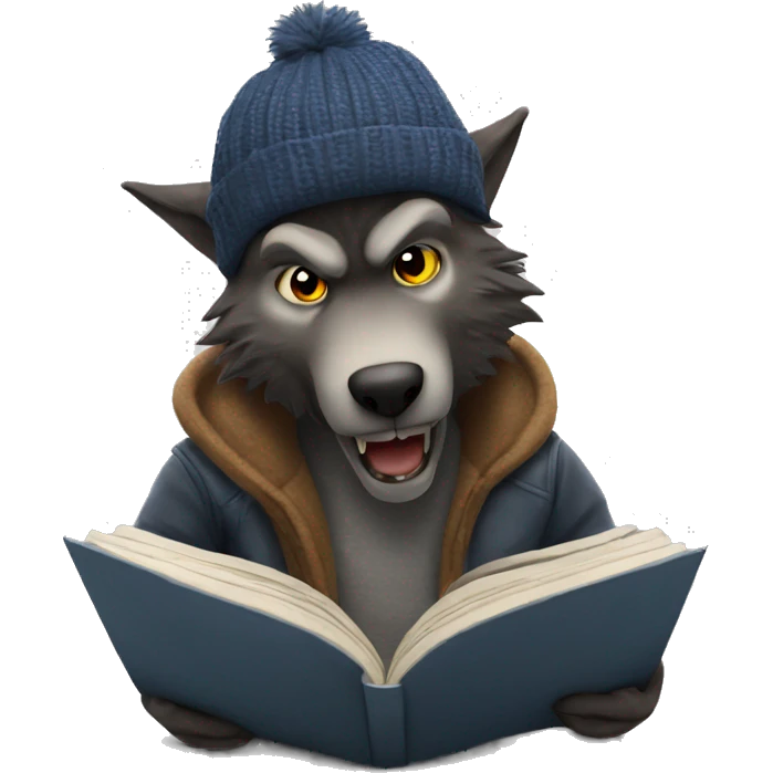 nice werewolf with a beanie reading a book  emoji