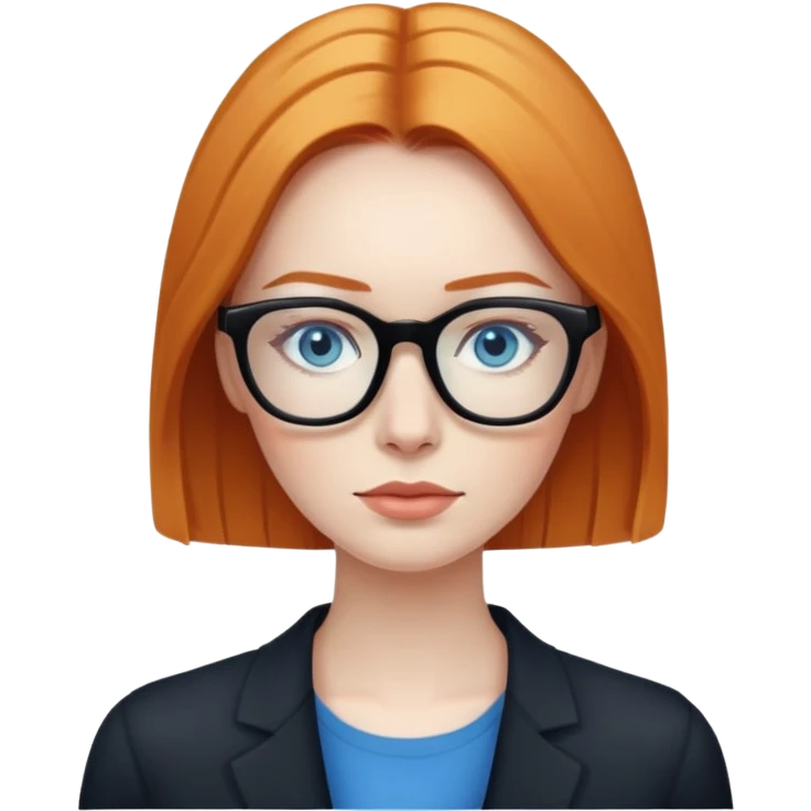 woman with pale skin, ginger straight hair, black glasses, blue eyes emoji