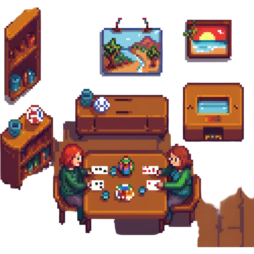 game night scene with board games and snacks emoji