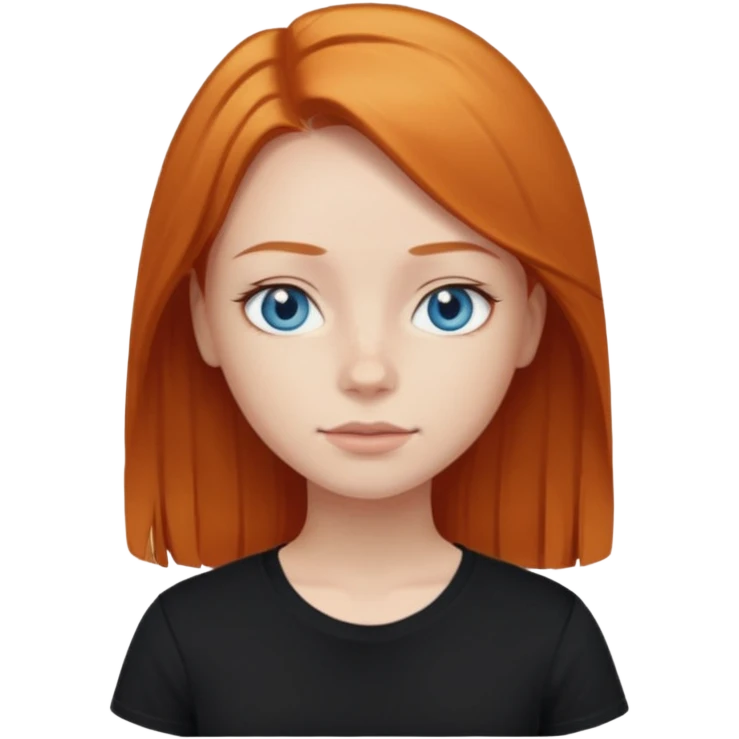 Blue eyes,ginger medium straight hair, black t-shirt girl emoji