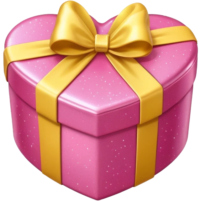 Cute kawaii sparkly shiny glossy romantic aesthetic Heart-shaped pink gift box present with yellow wrapping emoji