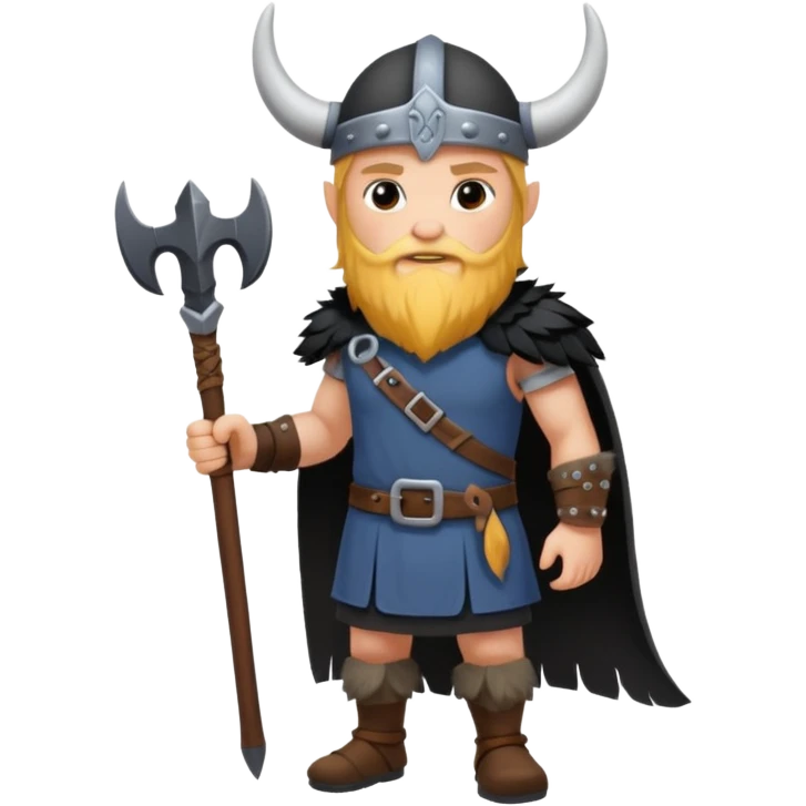 a cartoon Viking fully body raven with horned cap emoji