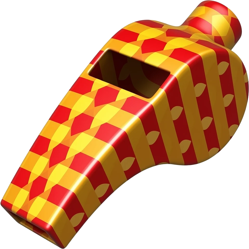 An emoji of an Whistle which is  red in colour and has yellow band stripes in it emoji