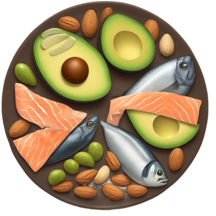 Avocado, olives, fish and nuts plate emoji