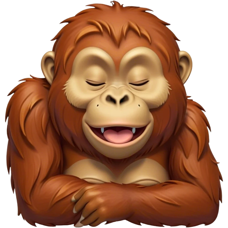 Cinematic Cute Yawning Orangutan Portrait Emoji, Head tilted slightly with a dramatic, wide-open yawn, showcasing a richly textured face with half-closed, sleepy eyes and a relaxed, open expression, Simplified yet irresistibly adorable features, highly detailed, glowing with a soft, cozy jungle glow, high shine, relaxed yet expressive, stylized with a dash of whimsical charm, soft glowing outline, capturing the essence of a drowsy yet affectionate guardian that appears ready to stretch out for a nap! emoji