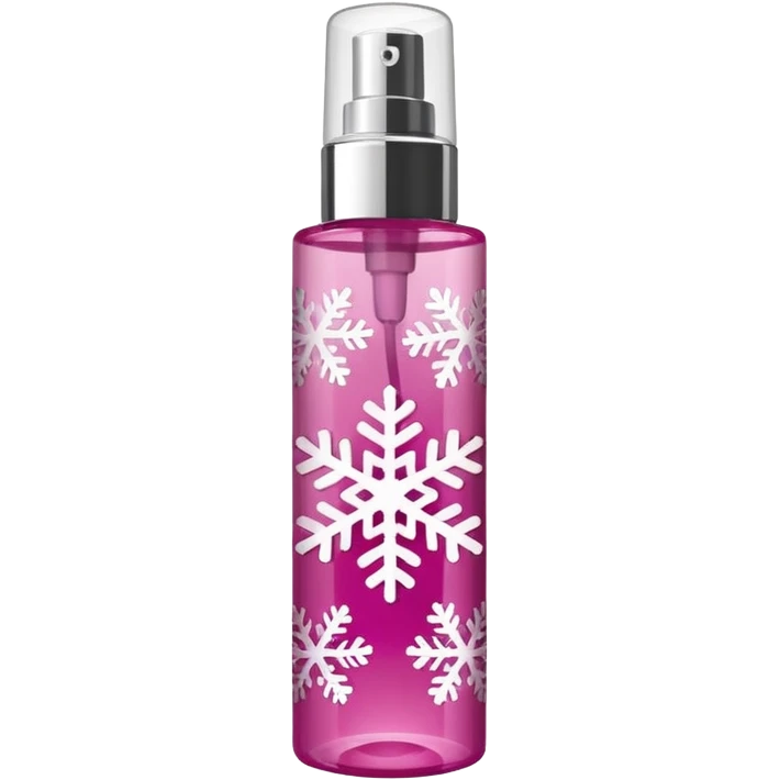cynderical shaped pink body mist bottle with white snowflakes and faceted pattern emoji
