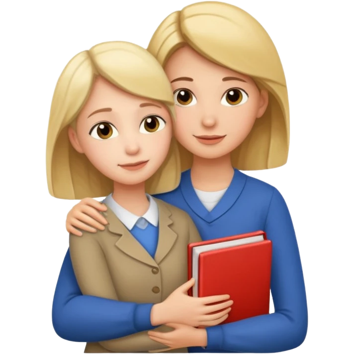 A woman teacher and young student They hug emoji
