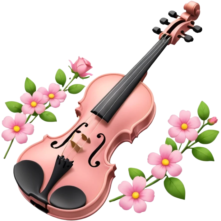 A romantic pastel violin with heart above, and some flower petals scattered around emoji