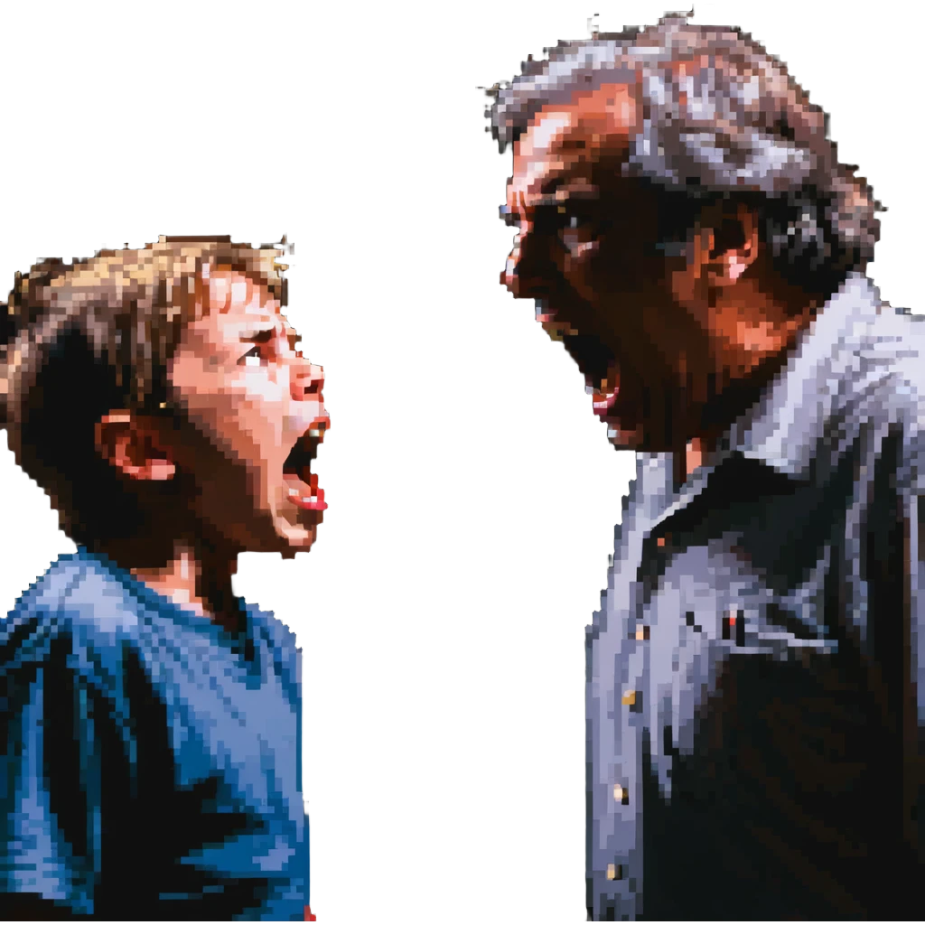 papa gritándole a su hijo en plano medio emoji