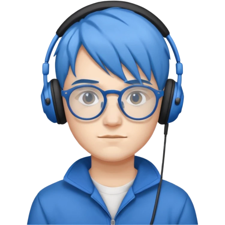 Faker with blue hair, T1 uniform, wearing glasses, white headphone











 emoji