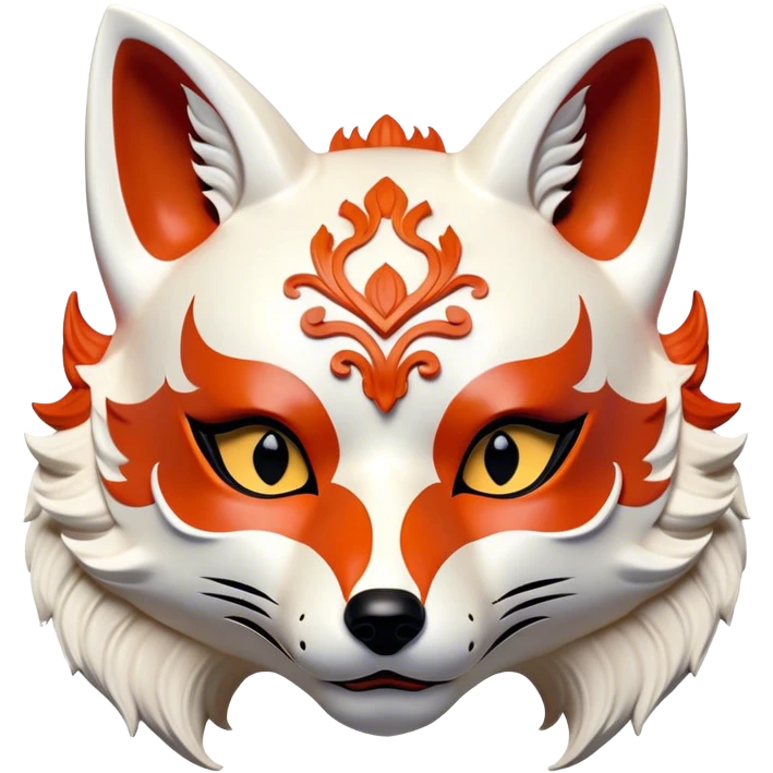 ​Cinematic Realistic Japanese Kitsune Mask, depicted as an intricately carved fox mask with flowing, delicate features and vivid traditional patterns, its mysterious eyes set against a softly blurred background that emphasizes its mystical allure and cultural significance, rendered with detailed textures and refined lighting, emoji