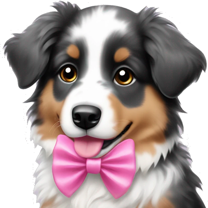 Australian shepherd puppy with a pink bow emoji