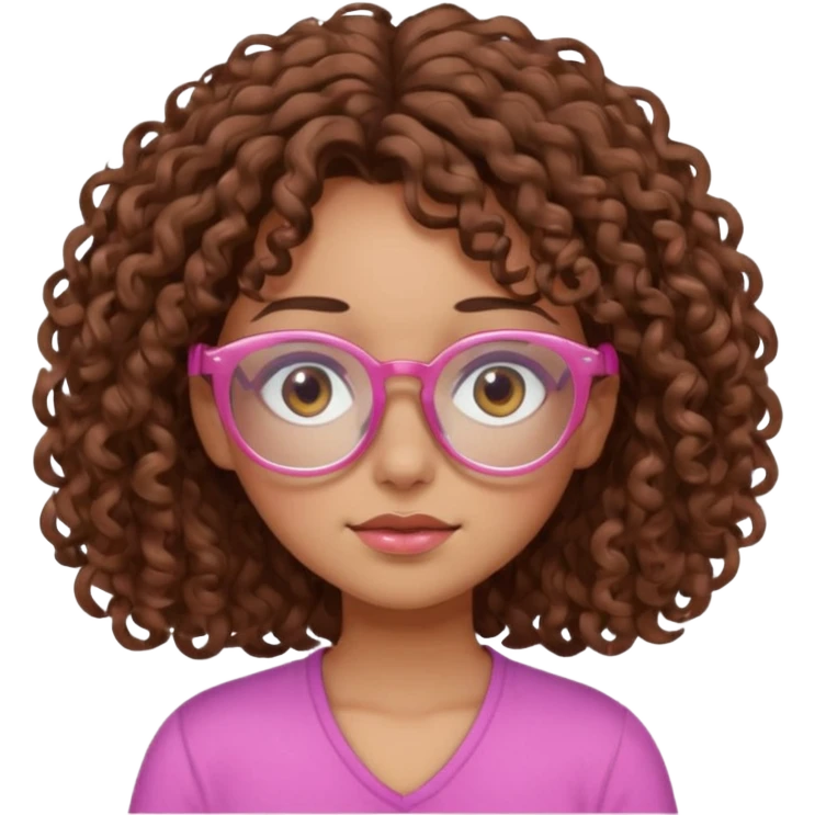 Curly brown haired girl with brown eyes, transparent-pink glasses frames, sleepy, slightly tan skin emoji