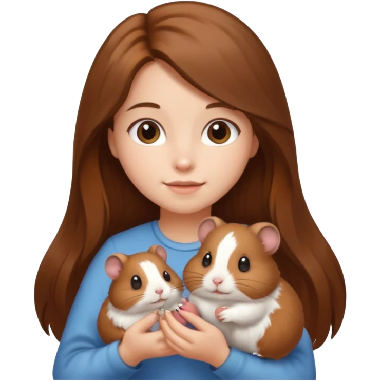 A pretty brown long hair  girl holding a hamster emoji