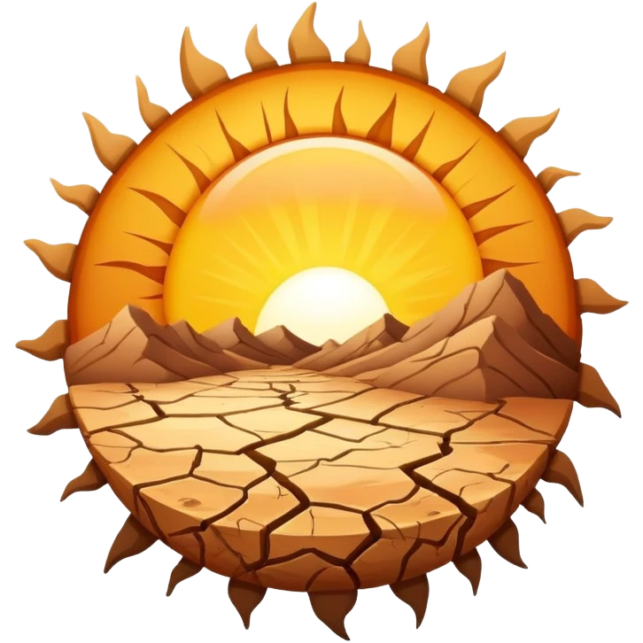 cracked dry earth with sun symbol above it, drought symbol emoji