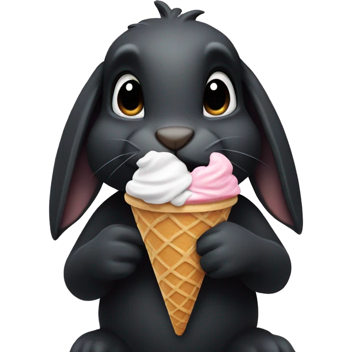 Black bunny eating a ice cream  emoji