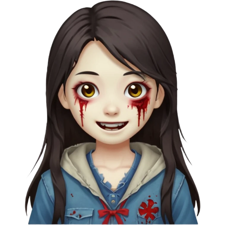 Japanese zombie girl smiling and long dark brown hair emoji