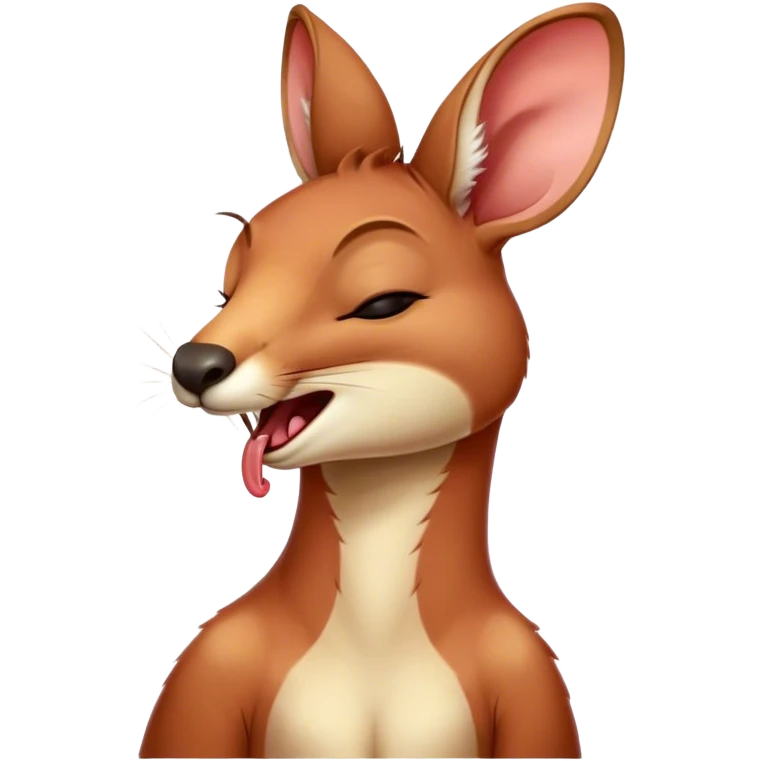 Cinematic Cute Yawning Adult Red Kangaroo Portrait Emoji, Head tilted slightly with a dramatic, wide-open yawn, showcasing a sturdy, reddish form with a distinct red kangaroo-shaped head, a relaxed elongated snout, and sleepy, half-closed eyes, Simplified yet irresistibly adorable features, highly detailed, glowing with a soft, cozy outback glow, high shine, relaxed yet expressive, stylized with a dash of whimsical charm, soft glowing outline, capturing the essence of a drowsy yet affectionate kangaroo that appears ready to stretch and yawn its way out of the screen! emoji