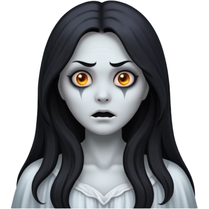 creepy ghost woman with gray skin and scary face emoji