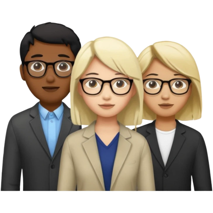 four people. Asian girl, black guy with glasses and dyed blonde hair, indian guy with glasses, asian guy emoji