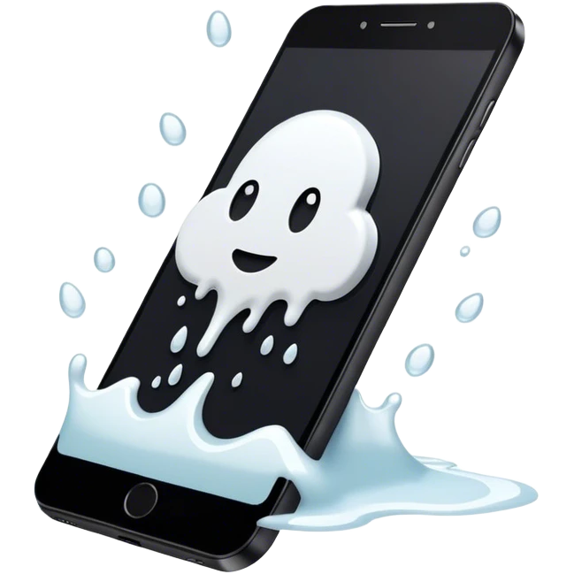 a black phone screen with some white liquid spilt on it emoji
