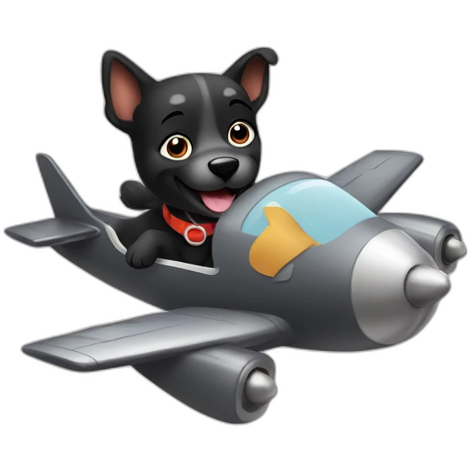 Cute black happy dog flying on a airplane emoji