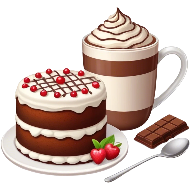 Victoria cake and hot chocolate emoji
