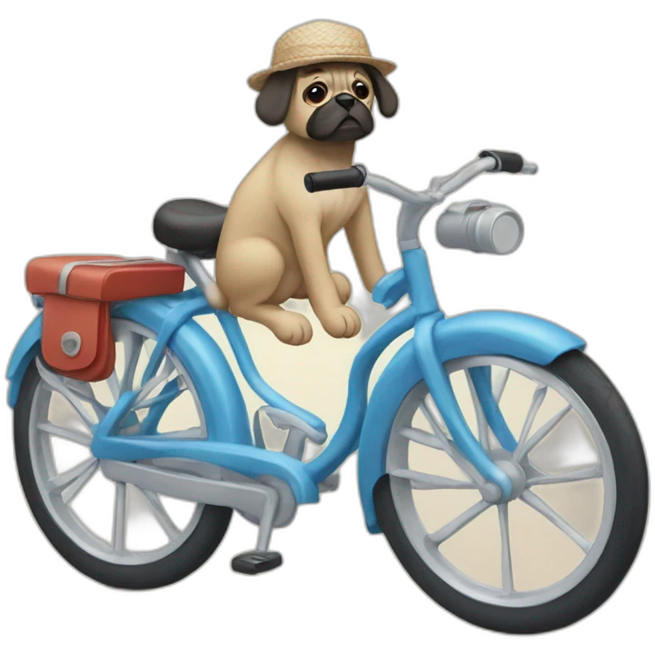 Mops with hat on a bike emoji