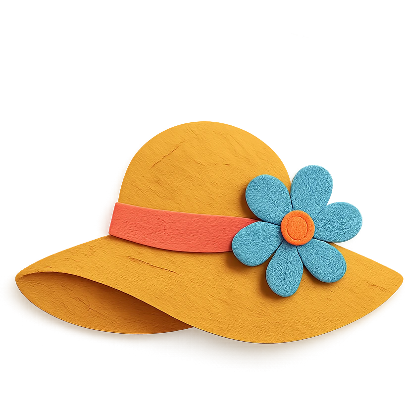 floral women's sun hat, paper-craft style illustration emoji
