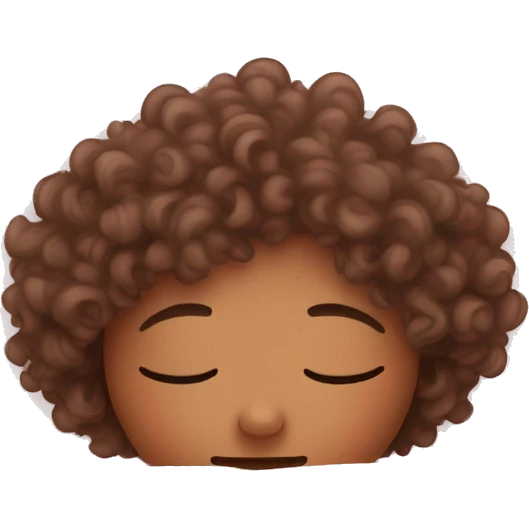 curly haired girl with skin sleeping in bed under light pink covers  emoji