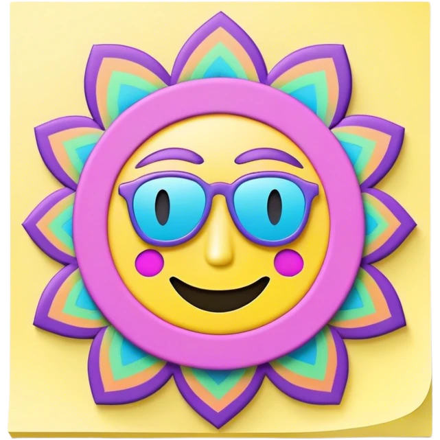 3D, psychedelic colored hippie style sticky note emoji