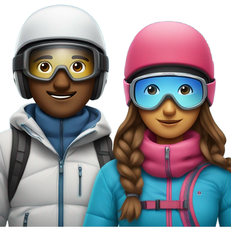 Couple de brun, la femme fait du ski, l’homme fait du snowboard emoji