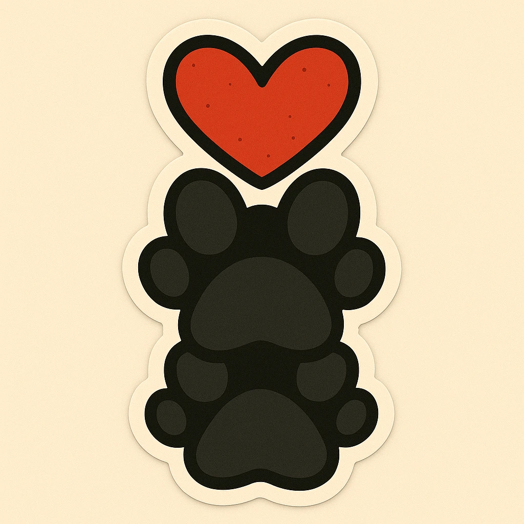 Make it cartoonish stickers: Stack the two black puppy paws vertically, keep the heart and original style emoji