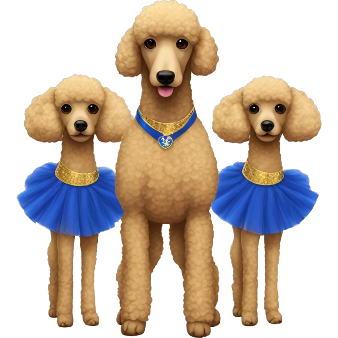 Aerobic poodles with royal blue and gold tutu with poodles on it emoji