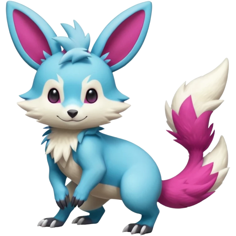 Cyan-Magenta-gradients Minccino-Zeraora-Emolga-Vernid-Sergal-fusion-hybrid-animal-creature, full body emoji