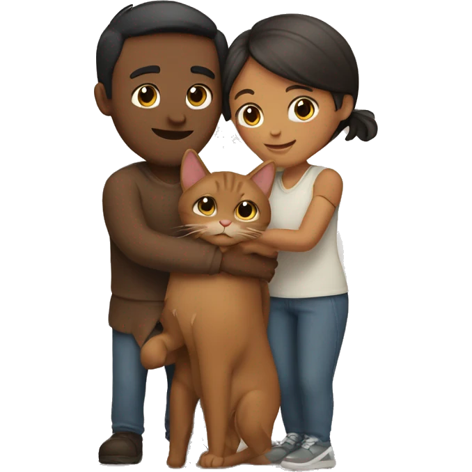 Couple hugging with a brown cat emoji