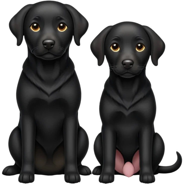 2 black Labrador retrievers one is medium sized one is larger emoji